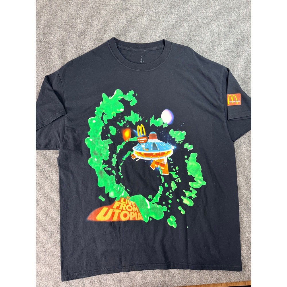 Travis Scott Cactus Jack Mens T Shirt L Black Live From Utopia McDonalds Graphic